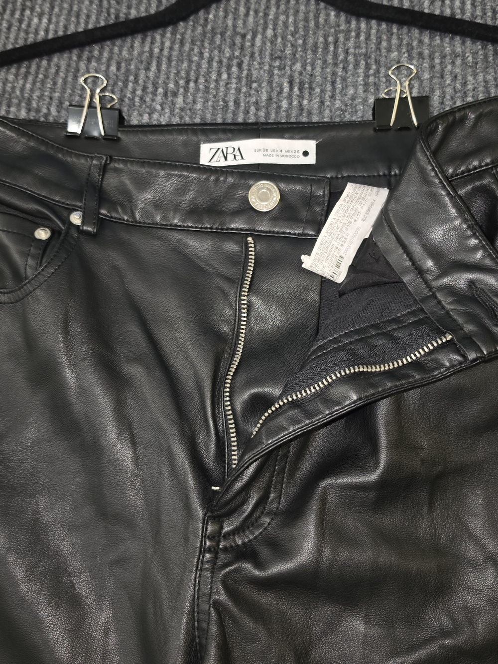 Zara Black Faux Leather Straight-Leg Pants - Picture 6 of 9